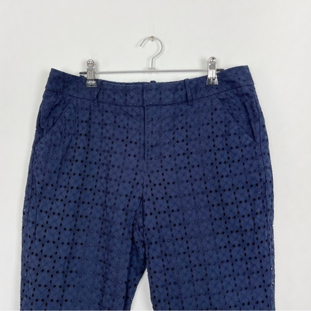 MERONA Women’s Navy Blue Eyelet Fabric Classic Straight Leg Pants Lined Size 10